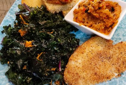 Thumbnail for RECIPE – Mediterranean style Eggplant Spread, Flounder, and Kale Salad