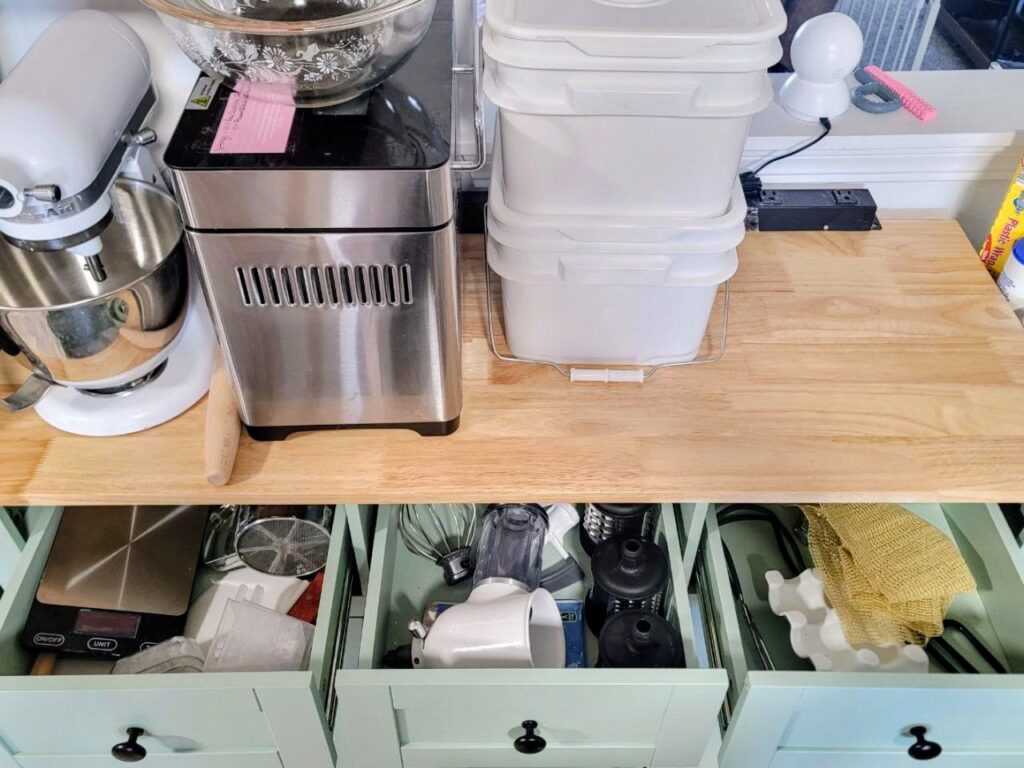 Kitchen cart drawers pulled out