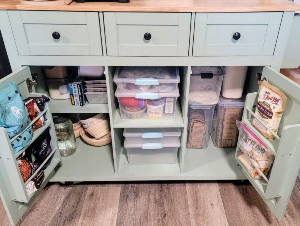 Kitchen cart cabinet doors opened