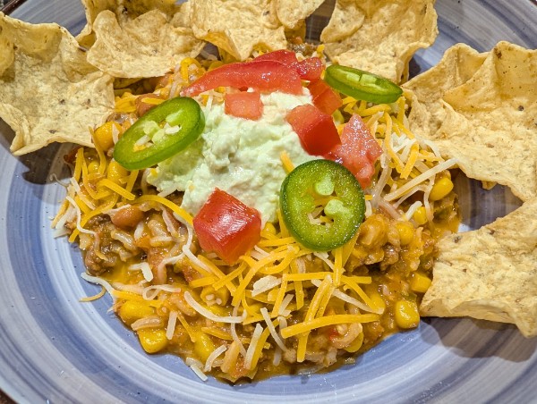 One Pan Taco Skillet as a Nacho Bowl